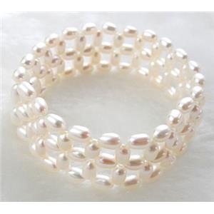 Handcraft Cluster Pearl Bracelet, elastic, white, 55mm dia, 18mm wide [PABR02C01]