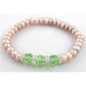 Handcraft Cluster Pearl Bracelet, elastic, approx 6.5-7.5mm, 6.8 inch(17.5cm) length [PABR05]