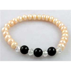 Handcraft Cluster Pearl Bracelet, elastic, approx 6.5-7.5mm, 6.8 inch(17.5cm) length [PABR14]