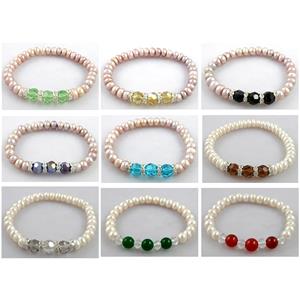 Handcraft Cluster Pearl Bracelet, elastic, mixed, approx 6.5-7.5mm, 6.8 inch(17.3cm) length [PABR16]