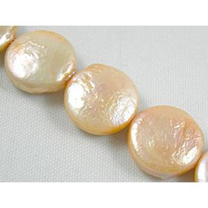 freshwater pearl beads, flat-round, pink, 12mm dia, 32beads per st [PAFR02]