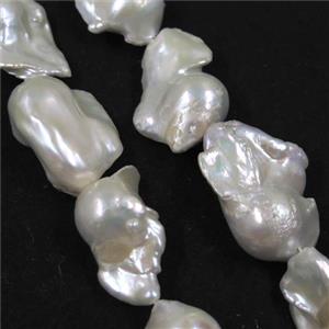 Natural freshwater pearl beads, freeform, white, approx 18-25mm [PANC09]