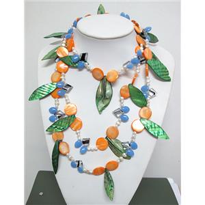 fashion textured Pearl Necklace with glass, shell bead, 160cm (64  inch) length [PANK03]