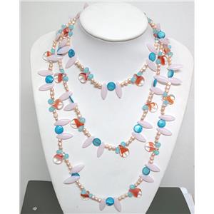 fashion textured Pearl Necklace with glass, shell bead, 160cm (64  inch) length [PANK05]