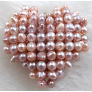 freshwater pearl pendant, cluster, heart, handcraft, purple, 35mm dia [PAPD01C01]