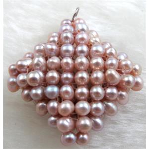 freshwater pearl pendant, cluster, square, handcraft, purple, 40x40mm [PAPD02C01]