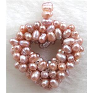 freshwater pearl pendant, cluster, heart, handcraft, purple, 40x50mm [PAPD03C01]