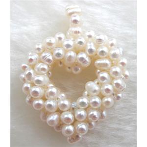 freshwater pearl pendant, cluster, heart, handcraft, white, 40x50mm [PAPD03C03]