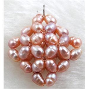 freshwater pearl pendant, cluster, square, handcraft, purple, 28x28mm [PAPD05C01]