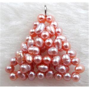 freshwater pearl pendant, cluster, triangle, handcraft, purple, 28x28mm [PAPD06C02]