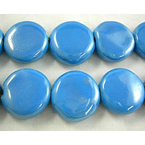Coin Round Painted Oriental Porcelain Beads, 19.5mm dia, 8mm thick, 23pcs per st [POP01]