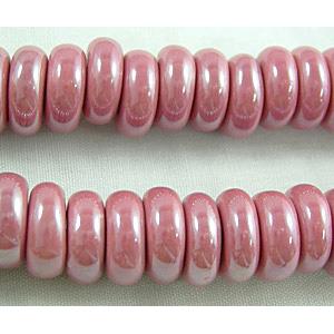 Disc, Pink, Painted Oriental Porcelain Beads, 10.5mm dia, 4mm thick, 100 pcs per st [POP05]