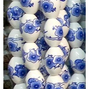 blue and white Porcelain Beads, barrel, 11x16mm, 25pcs per st [POP08]