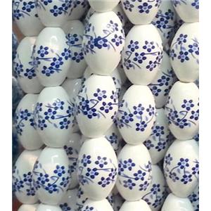blue and white Porcelain Beads, barrel, 11x16mm, 25pcs per st [POP10]