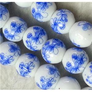 round blue and white porcelain bead, approx 8mm dia, 42 pcs per st [POP12-8MM]