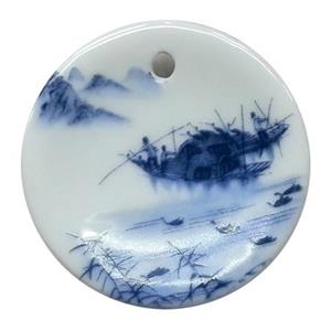 Porcelain circle pendant, approx 47mm dia [POP15]
