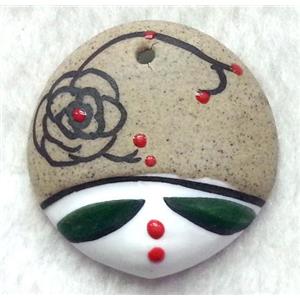 Porcelain pendant, approx 36mm dia [POP23]