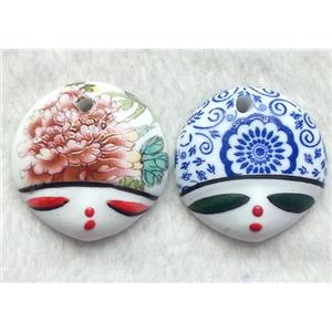 Porcelain pendant, mixed, approx 36mm dia [POP26]
