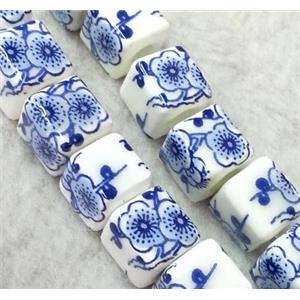 Porcelain beads, cube, approx 10x10x10mm, 3mm hole [POP58]