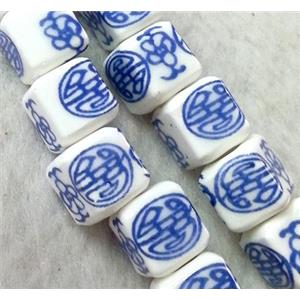 Porcelain beads, cube, approx 10x10x10mm, 3mm hole [POP59]