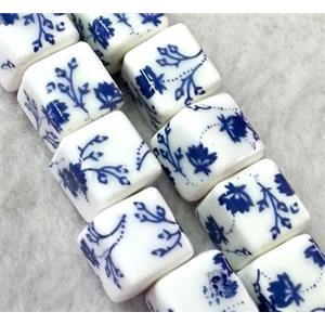 Porcelain beads, cube, approx 10x10x10mm, 3mm hole [POP60]