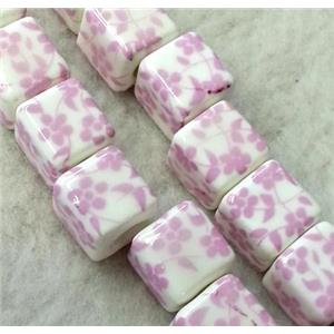 Porcelain beads, cube, approx 10x10x10mm, 3mm hole [POP66]