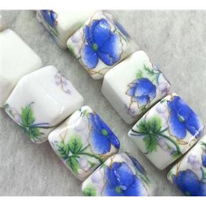 Porcelain beads, cube, approx 10x10x10mm, 3mm hole [POP67]