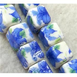 Porcelain beads, cube, approx 10x10x10mm, 3mm hole [POP68]