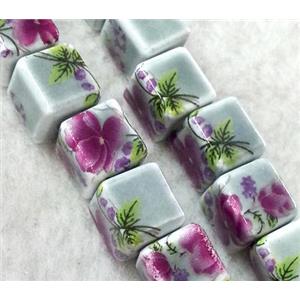 Porcelain beads, cube, approx 10x10x10mm, 3mm hole [POP74]