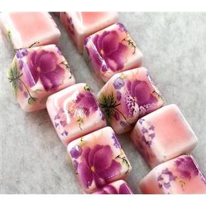 Porcelain beads, cube, approx 10x10x10mm, 3mm hole [POP75]