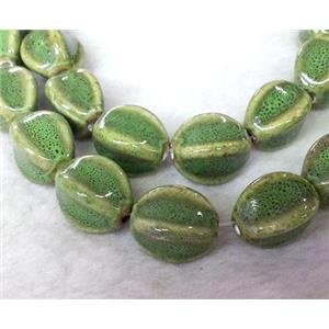 Green Painted Oriental Porcelain Carambole Beads, approx 11x17mm [POP81]