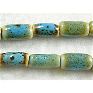 Turquoise Color Oriental Porcelain Charm Tube Beads, 6x11mm, 37 pcs per st [PORC26]