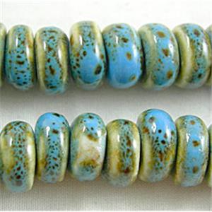 Turquoise Color Oriental Porcelain Rondelle Space Beads, 11mm dia, 76pcs per st [PORC28]