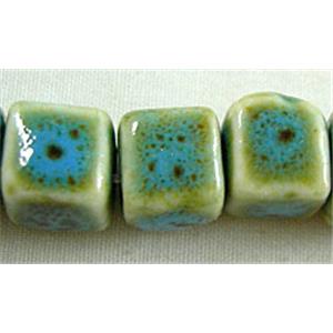 Turquoise Color Oriental Porcelain Charm Cube Beads, 10x10x10mm, 46pcs per st [PORC29]