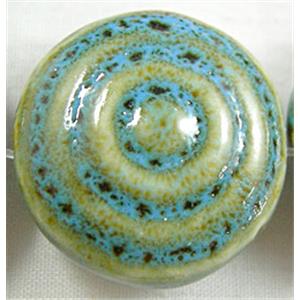 Turquoise Color Oriental Porcelain Flat Round  Beads, 25mm dia, 16pcs per st [PORC30]