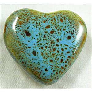 Turquoise Color Oriental Porcelain Flat Heart Beads, 28mm wide, 14pcs per st [PORC31]