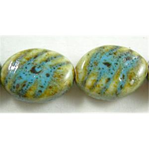 Turquoise Color Oriental Porcelain Flat Oval Beads, 9x18mm, 10mm thick, 18pcs per st [PORC32]