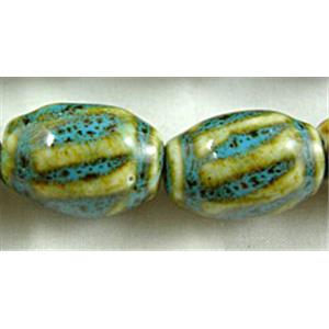 Turquoise Color Oriental Porcelain Twist Oval Beads, 13.5x19.5mm, 20pcs per st [PORC33]
