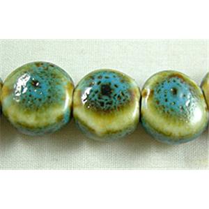 Turquoise Color Oriental Porcelain Flat Round Beads, 12mm dia, 33pcs per st [PORC35]