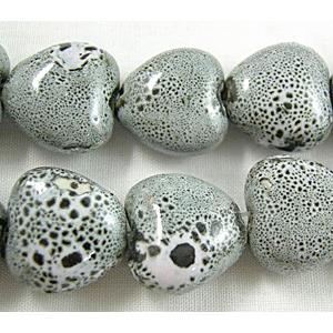 Oriental Porcelain Flat Heart Beads, 15mm dia, 27pcs per st [PORC47]