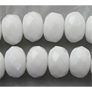White Porcelain Beads, faceted, flat round, 10x14mm, approx 40pcs per st [POWH01-10X14MM]