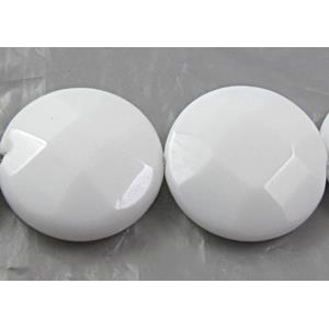 White Porcelain Beads, faceted flat-round, 30mm dia, approx 13pcs per st [POWH05-30MM]