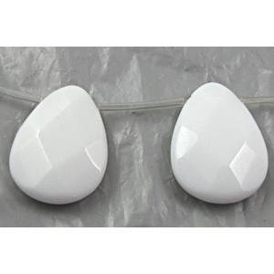 White Porcelain Beads, faceted, flat drop, 15x20mm, approx 20pcs per st [POWH08]