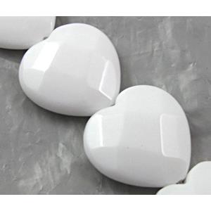 White Porcelain Beads, faceted, heart, 18mm dia, approx 23pcs per st [POWH09]