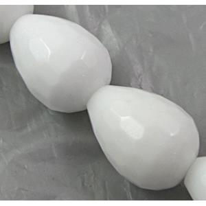White Porcelain Beads, faceted, drop, 13x18mm, approx 22pcs per st [POWH10]