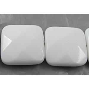 White Porcelain Beads, faceted square, 20x20mm, approx 20pcs per st [POWH11]