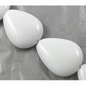 White Porcelain Beads, flat drop, 15x20mm, approx 21pcs per st [POWH22]