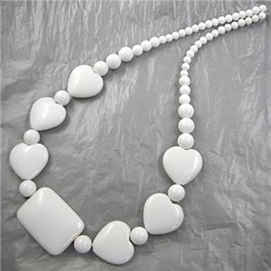 White Porcelain necklace, 20mm dia, 22x30mm, 4-8mm dia, 16 inch length [POWH31]