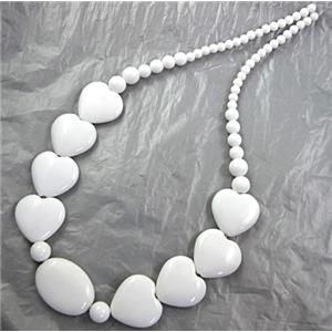 White Porcelain necklace, 20mm dia, 20x25mm, 4-8mm dia, 16 inch length [POWH32]