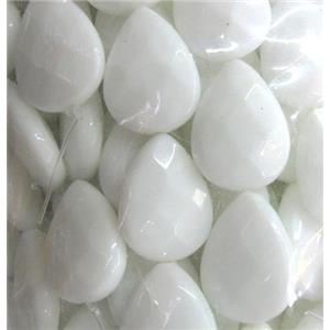 white porcelain bead, faceted teardrop, approx 15x20mm, 15.5 inches [POWH33]